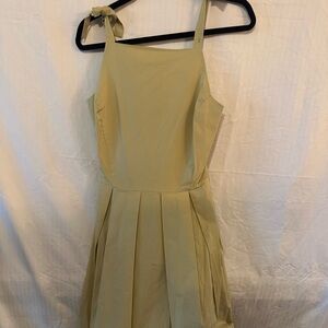 Bow tie strap pleated fit and flare dress